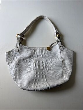 Brahmin Jacqueline White/Cream Crocodile-Embossed Shoulder Bag